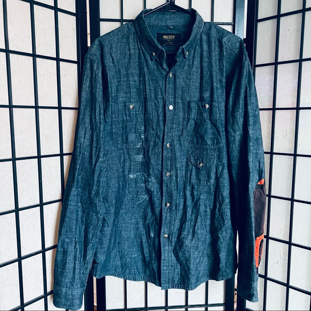 10 Deep denim long sleeve button down sz XL - Picture 1 of 7